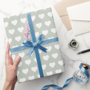 Papel De Regalo Patrón de Corazones Blancos Preciosos Verde Pastel