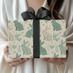 Papel De Regalo Patrón de Corazones con Siluetas de Conejos Simple