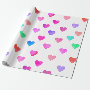 Papel De Regalo patrón de corazones de acuarela pintados a mano de