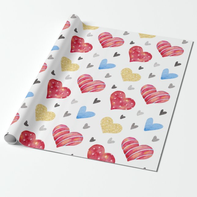 Papel De Regalo Patrón de Corazones de Valentines dibujado a mano (Desenrollado)