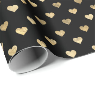 Papel De Regalo Patrón de corazones dorados negros