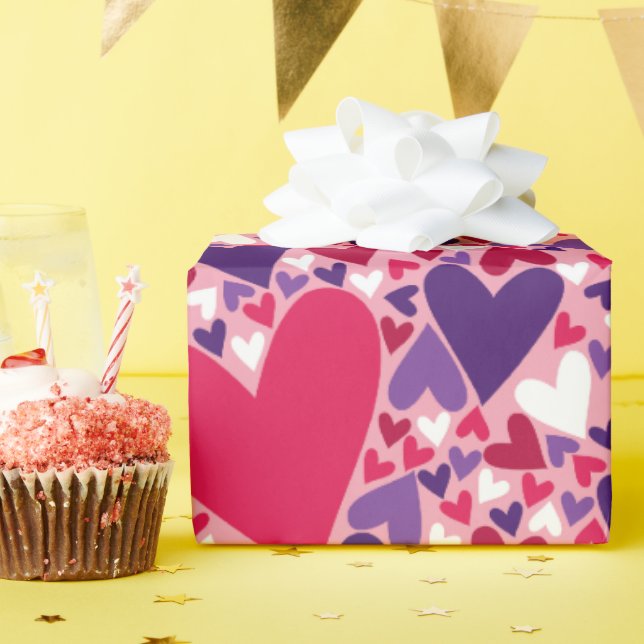 Papel De Regalo Patrón de corazones morados y rojos (Fiesta de cumpleaños )