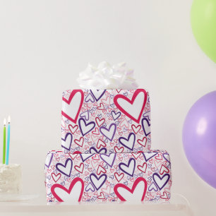 Papel De Regalo Patrón de corazones morados y rojos
