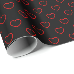 Papel De Regalo Patrón De Corazones Rojos De Moda En Negro