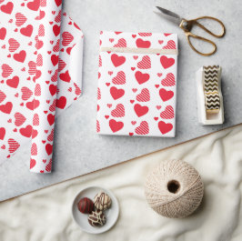 Papel De Regalo Patrón de Corazones Rojos Lindos Sobre Blanco