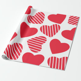 Papel De Regalo Patrón de Corazones Rojos Lindos Sobre Blanco
