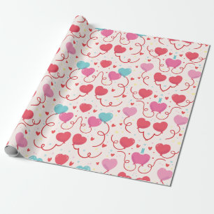 Papel De Regalo Patrón de corazones rojos rosados azul bonito