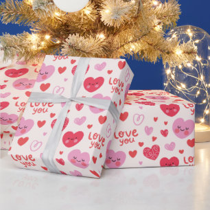 Papel De Regalo Patrón de Corazones Rojos Rosados Hermosos