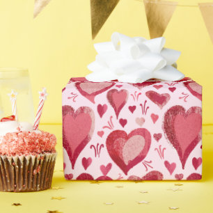 Papel De Regalo Patrón de corazones rosados rojos dibujando Día de