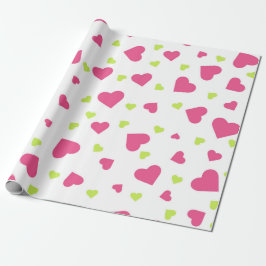Papel De Regalo Patrón de corazones tumultuosos verde y rosa