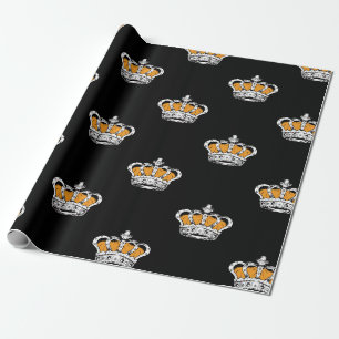 Papel De Regalo Patrón de Corona Amarillo Brillante sobre Fondo Ne