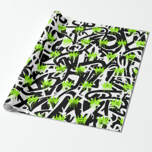 Papel De Regalo Patrón de Corona de Grafiti de Moda Verde Negro