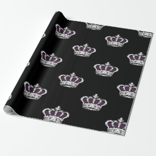 Papel De Regalo Patrón de Corona de Púrpura Real sobre Fondo Negro