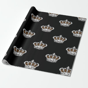 Papel De Regalo Patrón de Corona Marrón Real sobre un fondo negro