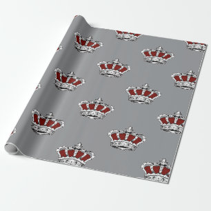 Papel De Regalo Patrón de Corona Roja Real sobre Fondo Gris Modern