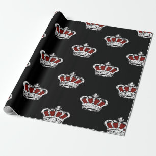 Papel De Regalo Patrón de Corona Roja Real sobre Fondo Negro Elega