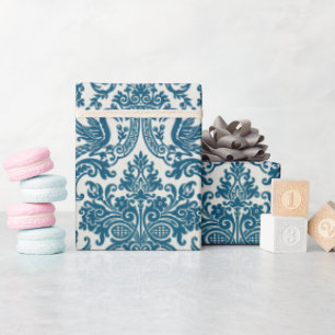 Papel De Regalo Patrón de cosecha de color azul y blanco floral