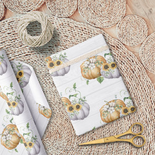 Papel De Regalo Patrón de cosecha de girasoles y calabazas de otoñ