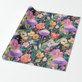 Papel De Regalo Patrón de Cottagecore de hongos de flores de bosqu