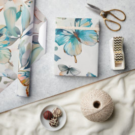 Papel De Regalo Patrón de Cottagecore de mariposa azul