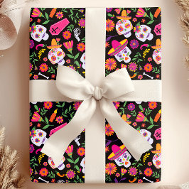 Papel De Regalo Patrón de cráneo de azúcar del Día de Muertos