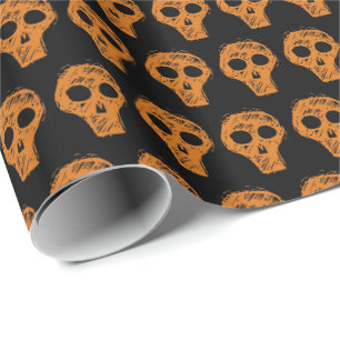 Papel De Regalo Patrón de cráneo de Naranja de Halloween negro