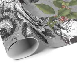 Papel De Regalo Patrón de cráneo de Navidades góticos florales