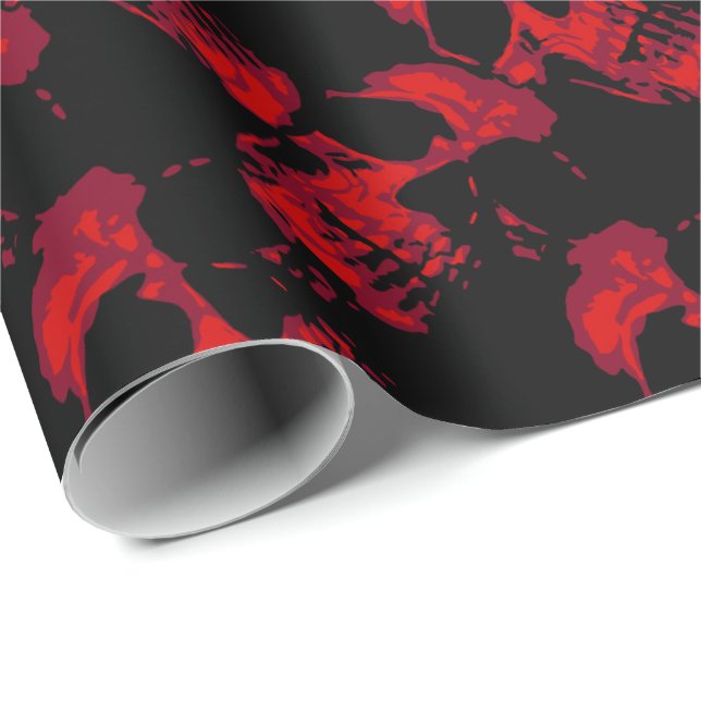 Papel De Regalo Patrón de cráneo negro y rojo gótico (Esquina del rollo)