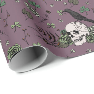 Papel De Regalo Patrón de cráneo verde y púrpura Gótico St Patrick