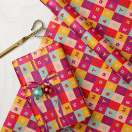 Papel De Regalo Patrón de cuadrados de color merry y brillante