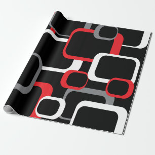 Papel De Regalo Patrón de cuadrados retro Rojo Negro Gris blanco