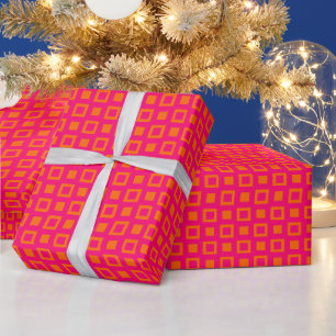 Papel De Regalo Patrón de Cuadrados y Cajas DIY Colores Frambuesa 