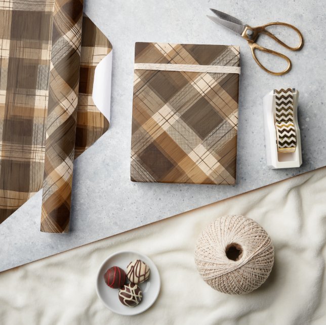 Papel De Regalo Patrón de Cuadro de Madera de Cabaña Rústica Marró (Artesanía)