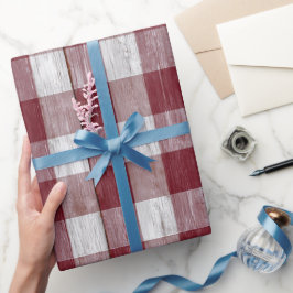 Papel De Regalo Patrón de Cuadro de Madera de Granero Rojo Blanco 