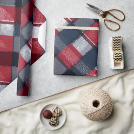 Papel De Regalo Patrón de Cuadro Escarcha Invernal Rojo Azul Marin