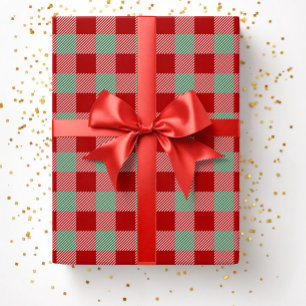 Papel De Regalo Patrón de Cuadro Escocés Búfalo Rojo Verde de Navi
