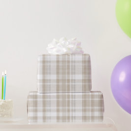 Papel De Regalo Patrón de Cuadro Escocés de Lino Suave Beige Mínim