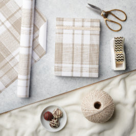 Papel De Regalo Patrón de Cuadro Escocés de Lino Suave Beige Mínim