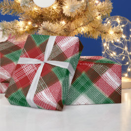 Papel De Regalo Patrón de Cuadro Escocés de Navidad Rojo Verde Nie