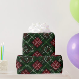 Papel De Regalo Patrón de Cuadro Escocés de Navidad Rojo Verde Nie