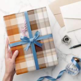 Papel De Regalo Patrón de Cuadro Escocés Naranja Quemado Marrón Cr