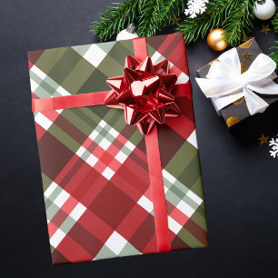 Papel De Regalo Patrón de Cuadro Escocés Navideño Rojo y Verde Mod