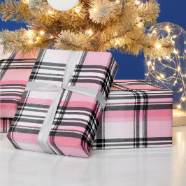 Papel De Regalo Patrón de Cuadro Escocés Rosa Negro Rojo