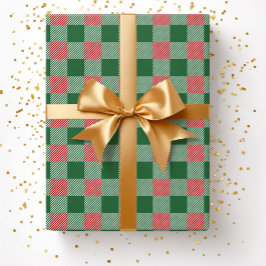 Papel De Regalo Patrón de Cuadro Escocés Verde de Navidad Rústica