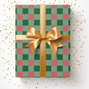 Papel De Regalo Patrón de Cuadro Escocés Verde de Navidad Rústica