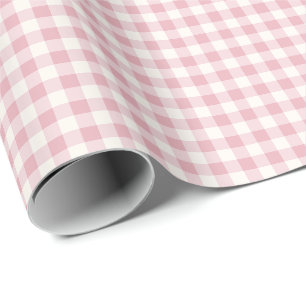 Papel De Regalo Patrón de Cuadro Gingham Rosa y Crema