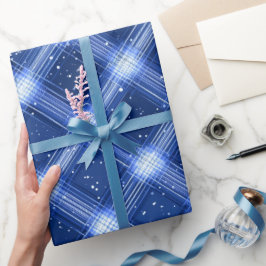 Papel De Regalo Patrón de Cuadros Azul Marino Blanco Nieve Hielo A