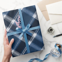 Papel De Regalo Patrón de Cuadros Azul Marino Blanco Nieve Hielo A