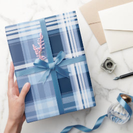 Papel De Regalo Patrón de Cuadros Azul Marino Blanco Nieve Hielo A