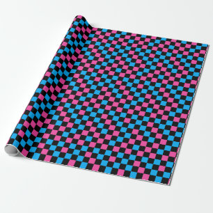 Papel De Regalo Patrón de cuadros azul rosa y negro